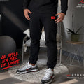 pantalon jogging cargo (noir) logo rose/noir
